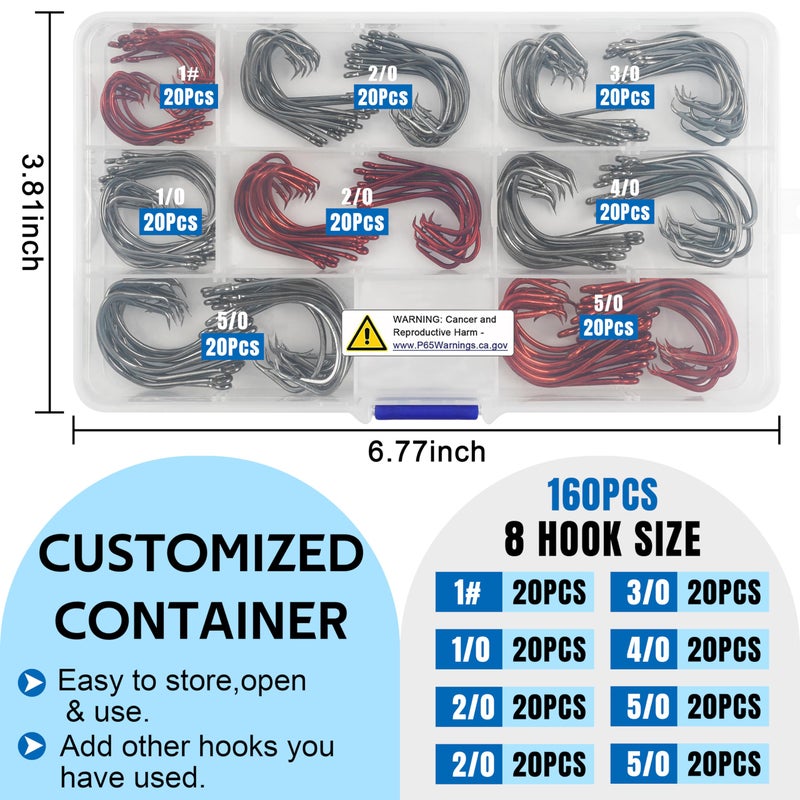 Shaddock Fishing 160pcs/box 7381 Offset Sport Circle Hooks Black High Carbon Steel Octopus Fishing Hooks-Size:1-5/0 - Image 5